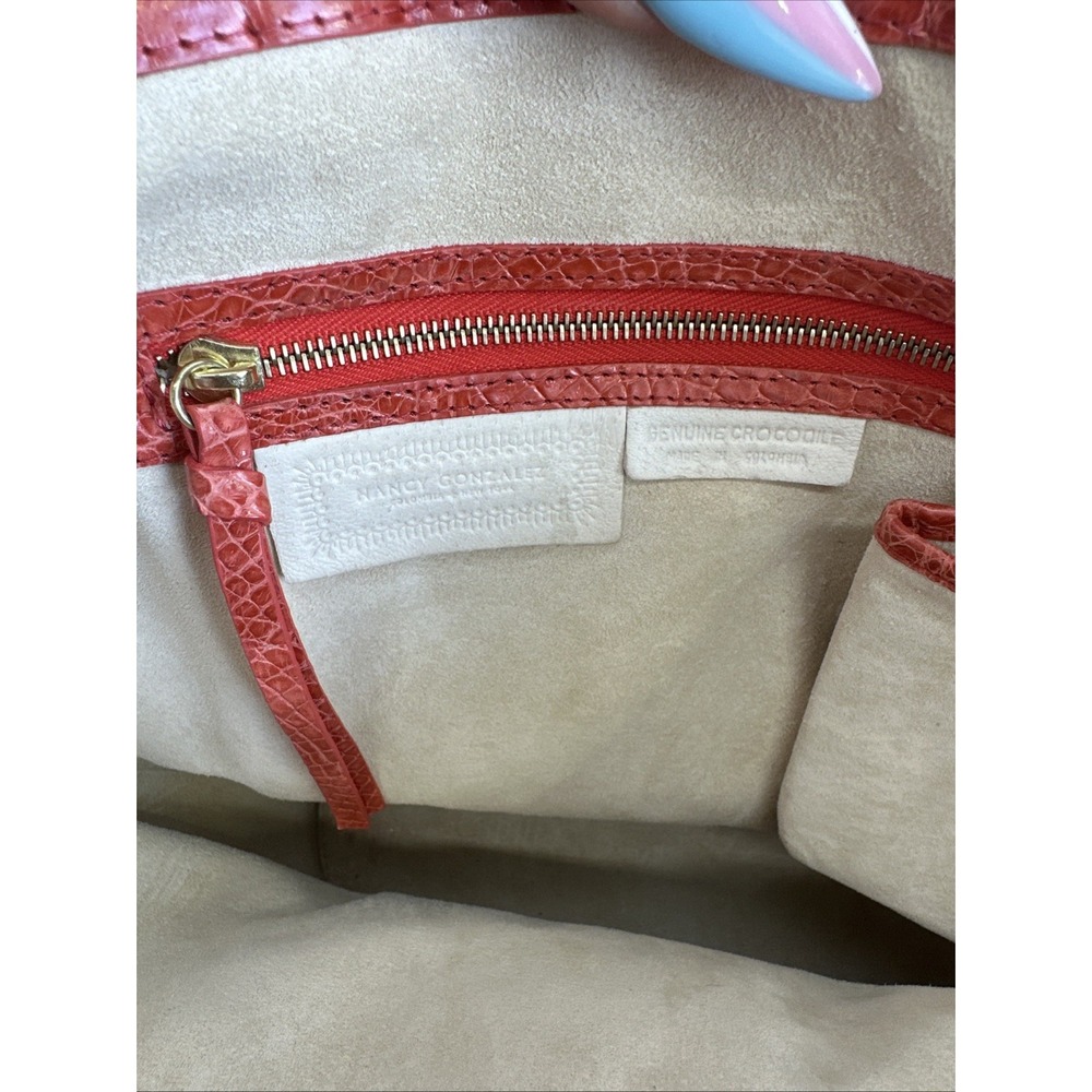 RARE Nancy Gonzalez Coral Red CROCODILE Woven Shoulder Bag Purse - Picture 8 of 8